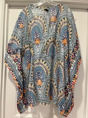 Boho Tile Print Tunic Top/Swim cover up in Blue & Orange